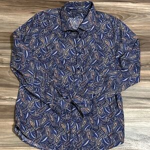 Paisley & Gray Shirt Men XL Blue Paisley Floral Stretch Slim Fit Button-Up